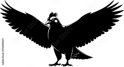 Liver bird silhouette. This image shows a liver bird with wings spread and a crest on its head. Vector clipart black illustration design.
