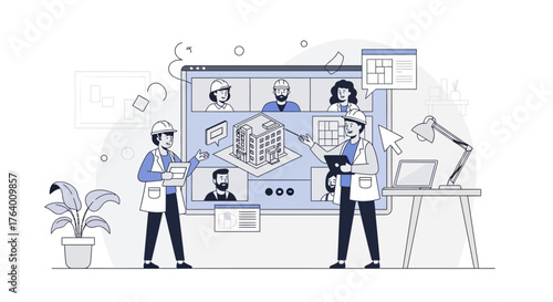 Architects Collaborate Digitally on a Building Project Using Video Conferencing Technology