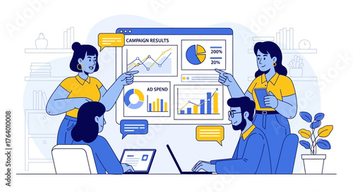 Business Team Analyzing Data Presentation Achieving Remarkable Campaign Results Successfully