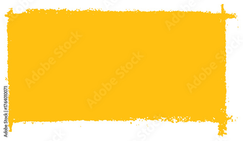 Bold yellow grunge frame with rough, uneven brush texture and distressed edges. Vector illustration for creative designs.