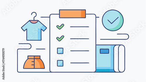 A streamlined packing list feature with icons representing essential items like clothes and ries.