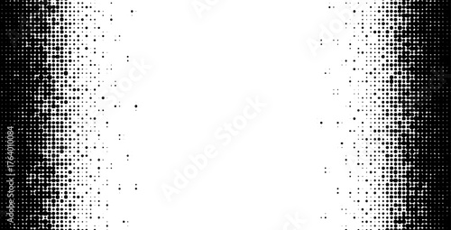 Black halftone dot pattern forming vertical borders on a clean white background with a retro comic book style. Vector illustration.