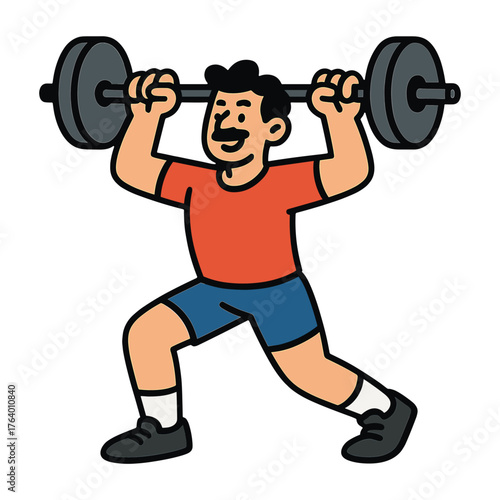 Cartoon weightlifter lifting barbell vector