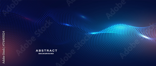 Abstract Digital Technology Background with Glowing Particle Wave and Futuristic Data Flow