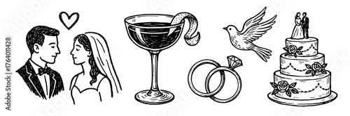 Elegant wedding celebration icons vector