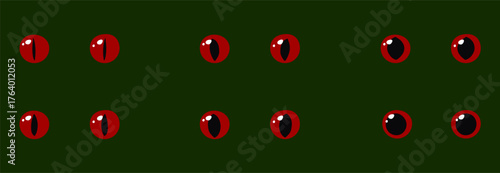 Set of red glowing eyes dark background fantasy magic cartoon animal reptile feline mammal monster demon dragon shiny pupil vector illustration