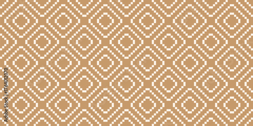 Vector geometric traditional ethnic ornament. Golden luxury Christmas seamless pattern. Gold winter background, folk motif. Simple texture with squares, embroidery style. Repeated design for wallpaper