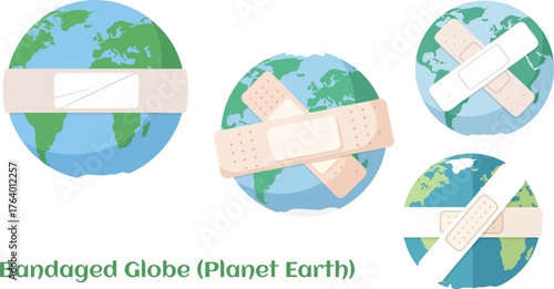 Earth globe with bandages symbolizing global healing and environmental recovery