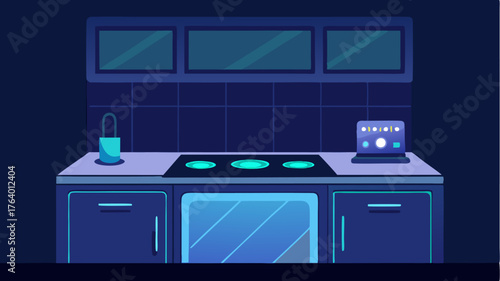 An illuminated smart panel on a countertop demonstrating intuitive touch controls for kitchen appliances including ovens and refrigerators.