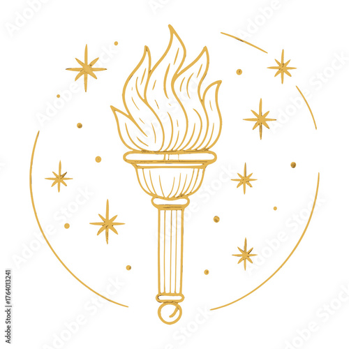 Golden torch with glowing stars vector