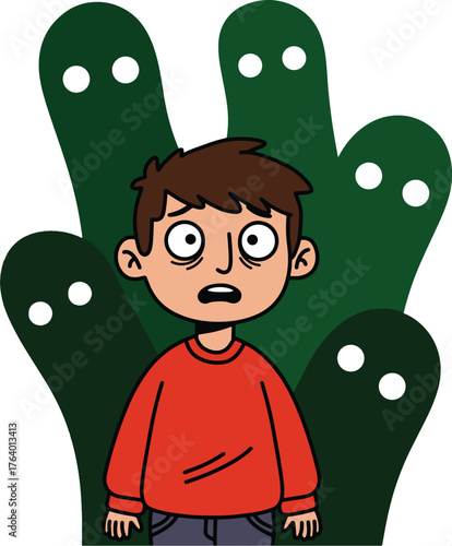 Child's Fear and Anxiety Surrounded by Spooky Figures