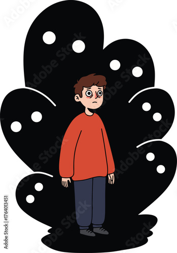 Anxious Man Surrounded by Dark Thoughts and Inner Demons