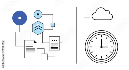 Abstract technology diagram with cloud and clock symbolizing digital transformation and time efficiency