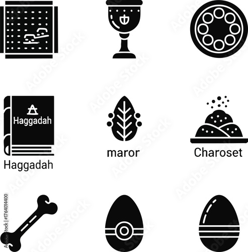 A Passover Seder plate with elements of the symbolic foods for the holiday