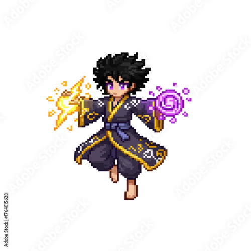 pixel art lightning mage dual casting thunderstorm strike