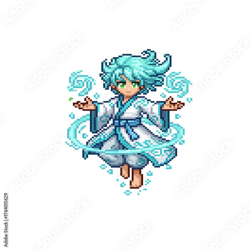 pixel art wind mage floating in air spell