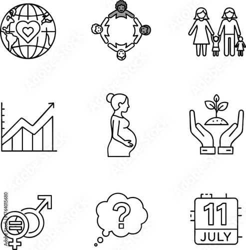 Collection of diverse icon illustrations in a minimalist, line art style