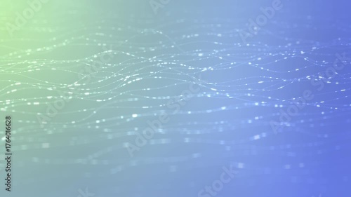 Abstract Flowing Particles on a Blue Green Gradient Background.