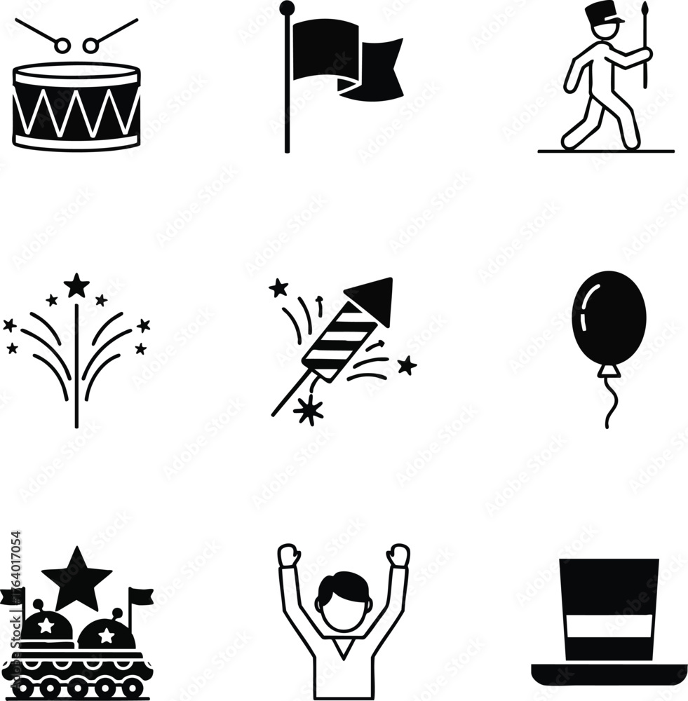 Fototapeta premium Illustrations of American celebration icons in vector format. Ideal for national holidays, festivities, patriotic events, and related projects