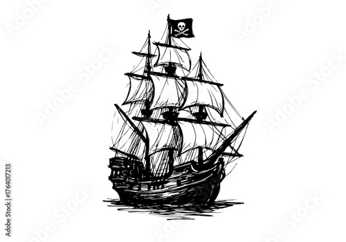 Pirate ship hand drawn simple sketch vector illustration