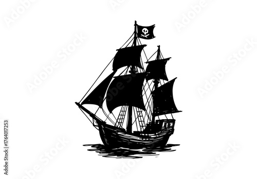 Pirate ship hand drawn simple sketch vector illustration