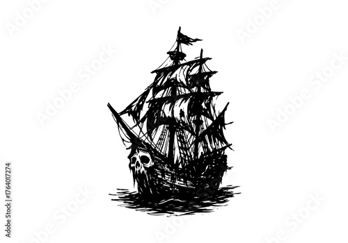 Pirate ship hand drawn simple sketch vector illustration