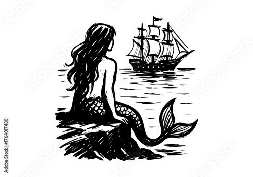 Pirate ship hand drawn simple sketch vector illustration
