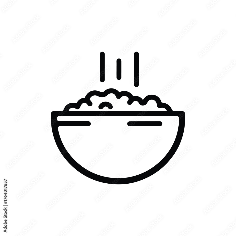 Fototapeta premium Rice Bowl black Icon color Illustration on white background.