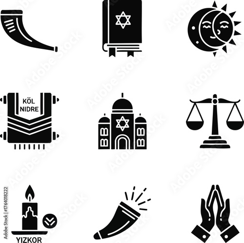Set of nine Jewish symbols