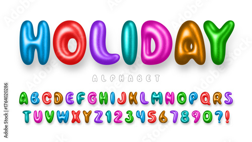 Colorful bubble alphabet, inflated letters and numbers.