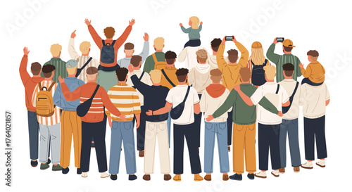 Diverse group of young people cheering and celebrating together outdoors high energy celebration