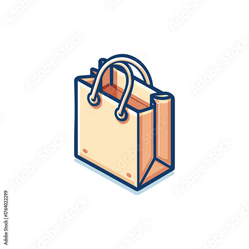 Illustration of a light brown shopping bag with blue outlines and handles, casting a slight shadow.