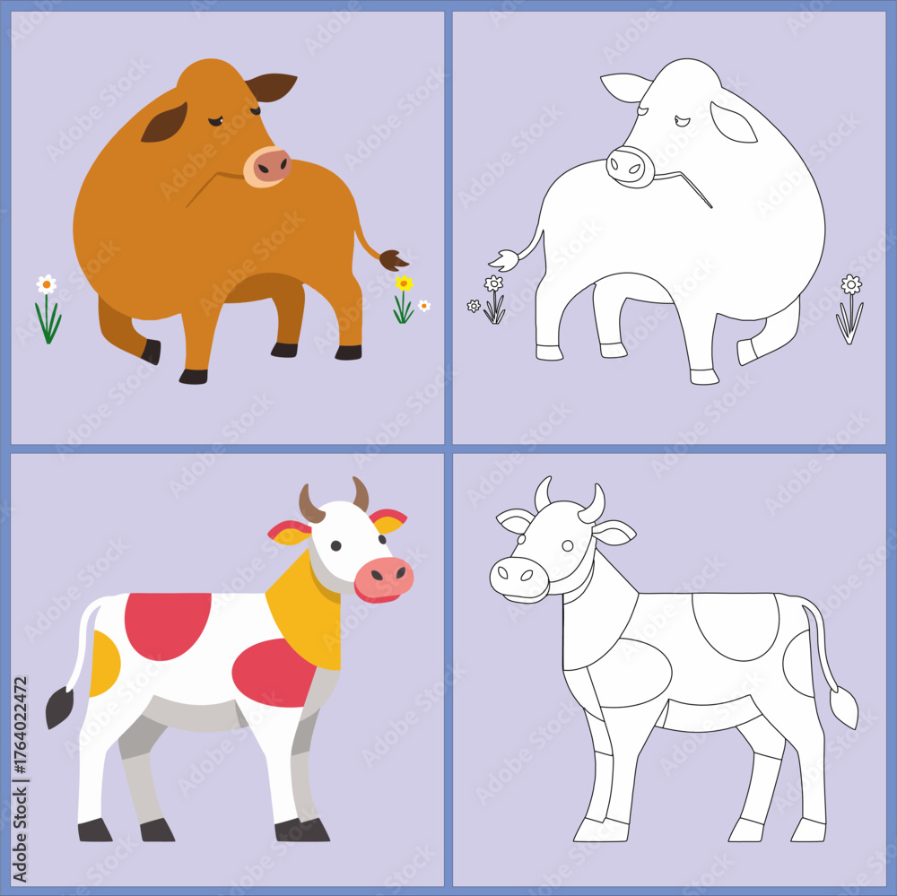 Obraz premium Coloring pictures of cartoon cows