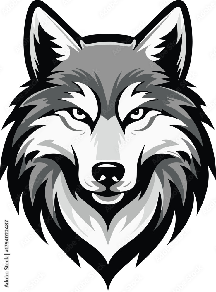 Fototapeta premium Illustration of a wolf head with black and white color scheme