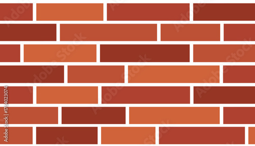 Seamless modern red brick wall texture with varying shades of terracotta and burnt orange, featuring clean white grout lines, perfect for architectural backgrounds, interior design, or graphic