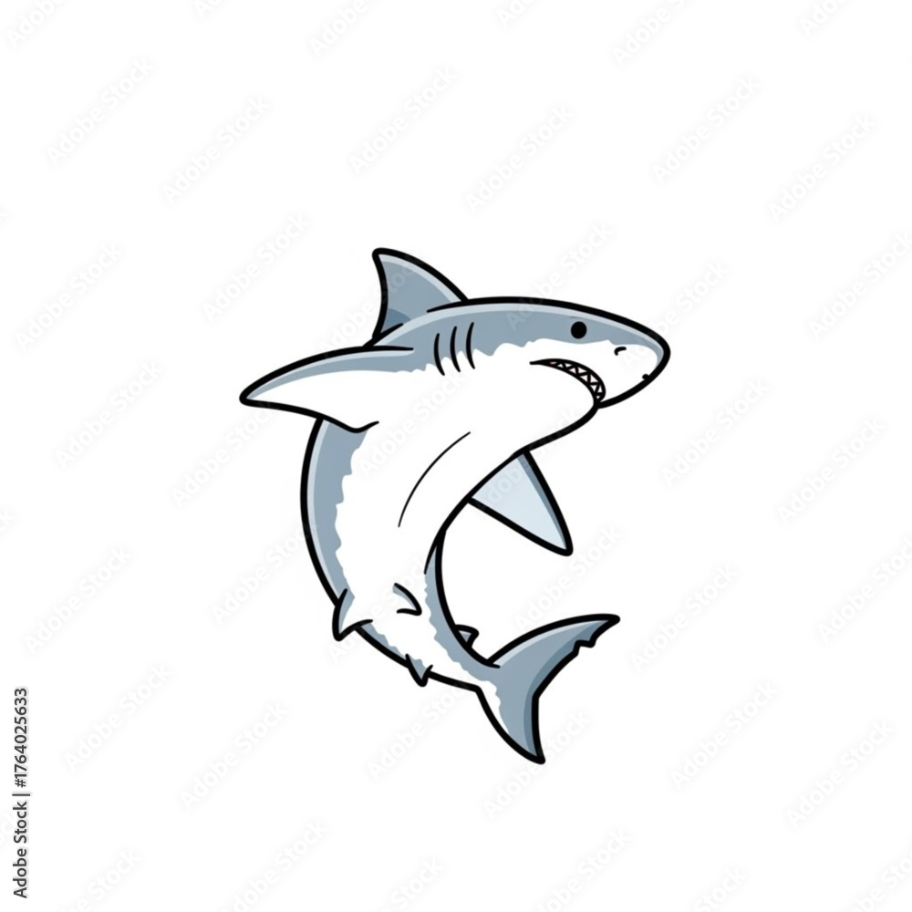 Fototapeta premium A sleek cartoon illustration of a powerful shark, embodying the majestic beauty and formidable presence of the ocean's apex predator.