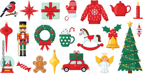 Festive Christmas Icon Collection Adornments, Ornaments, and Seasonal Cheer for Holiday Designs