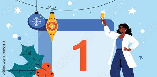 Celebratory Medical New Year Doctor's Toast for the First Day on a Festive Calendar