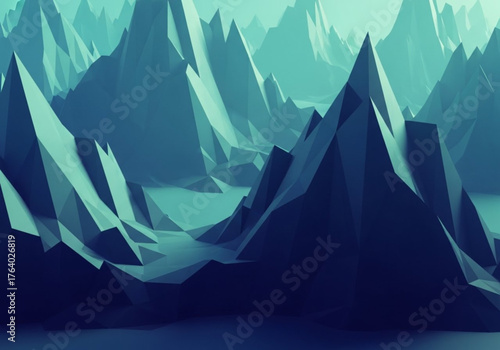 Abstract geometric landscape of towering mountain peaks. An artistic, minimalist interpretation of the natural world, evokes a sense of tranquility and awe.