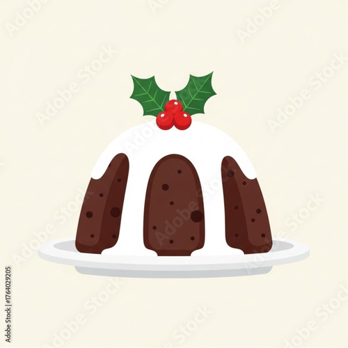 A mouthwatering Christmas pudding with holly decoration, capturing the spirit of festive season.