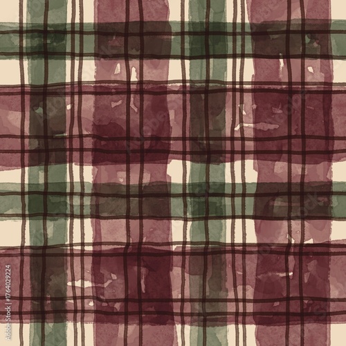Watercolor Christmas Collection – Classic Red & Green Tartan Plaid Background