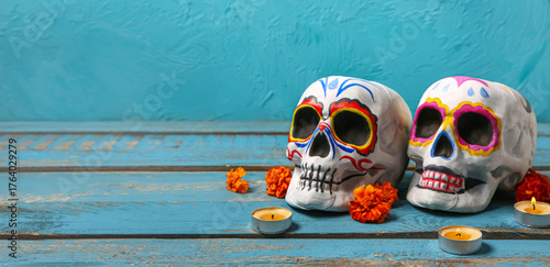 Painted skulls with marigol...
