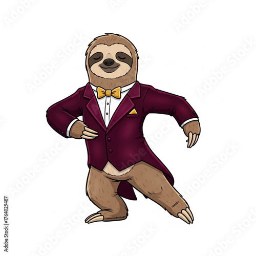 A dapper sloth strikes a sophisticated pose in formal attire, embodying a whimsical blend of elegance and charm. 