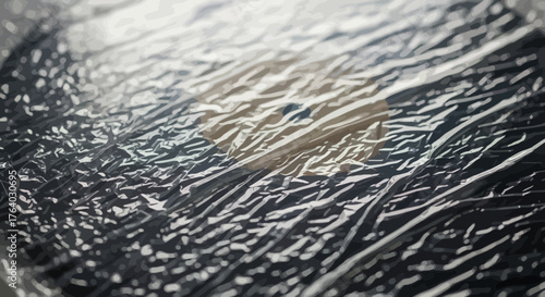 Abstract Close-up of Black Vinyl Record Sealed in Glossy Protective Shrink Wrap