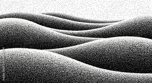 Abstract stippled dunes landscape illustration in black and white style