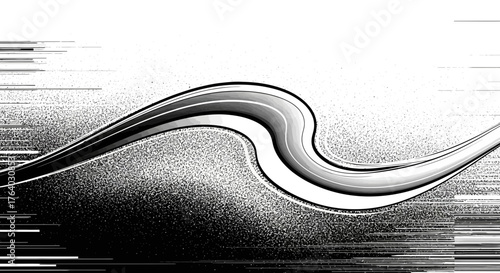 Abstract grayscale wave design with dynamic digital noise and glitch elements