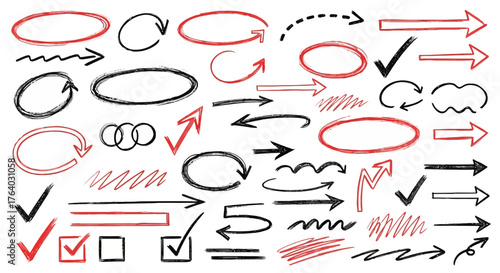 Hand-drawn arrows and shapes for design and emphasis, a versatile set of elements