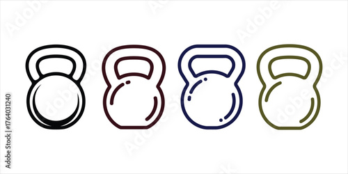 Colorful Kettlebell Icons Representing Fitness and Strength on White Background