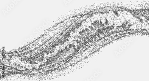 Stylized wave illustration using pointillism technique conveying fluid movement