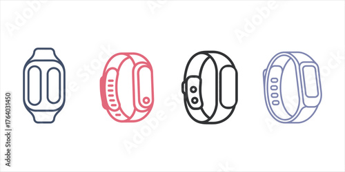 Fitness Tracker Wristband Vector Set Minimalistic Line Art Style Design